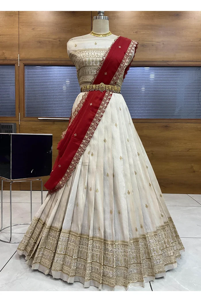Women's Embroidered Half Saree with Blouse and Dupatta Aarohi - Image 70