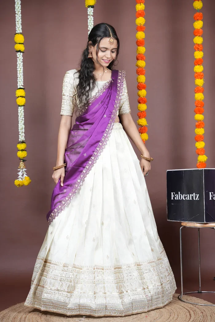 Women's Embroidered Half Saree with Blouse and Dupatta Aarohi kv - Image 13