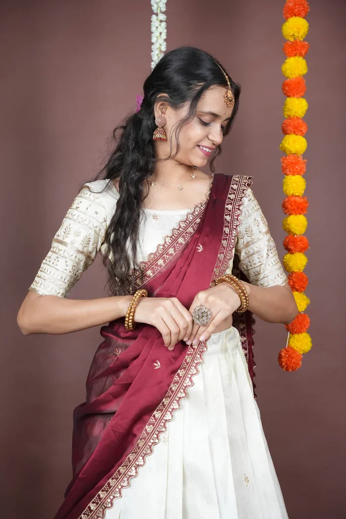 Women's Embroidered Half Saree with Blouse and Dupatta Aarohi kv - Image 21