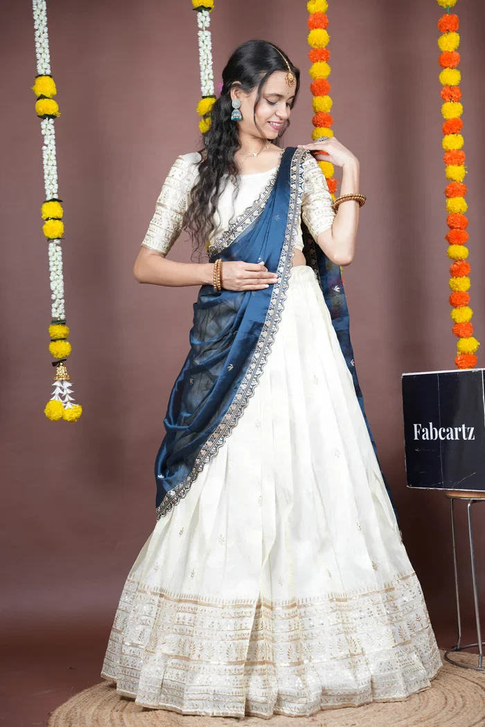 Women's Embroidered Half Saree with Blouse and Dupatta Aarohi kv - Image 24