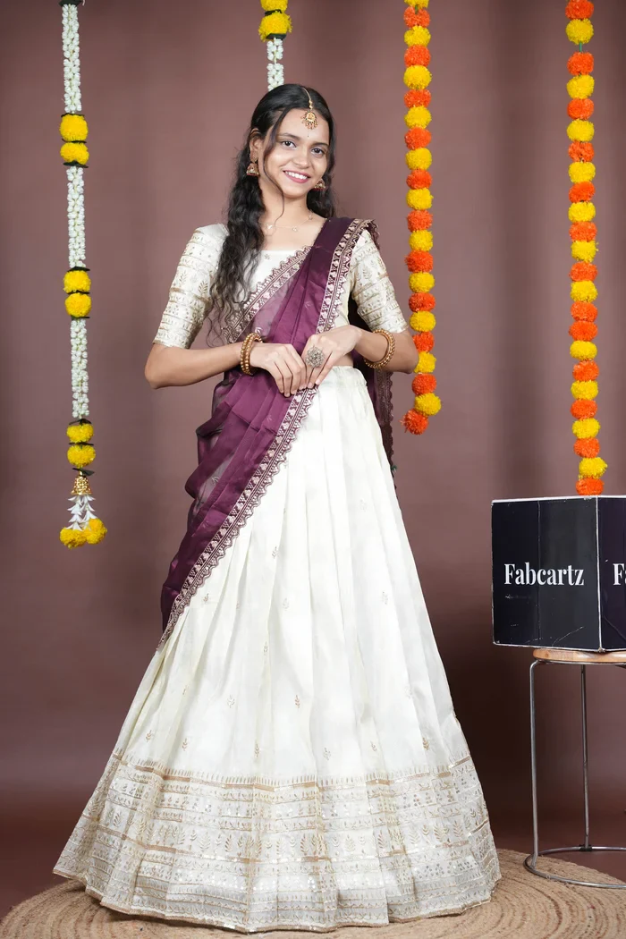 Women's Embroidered Half Saree with Blouse and Dupatta Aarohi kv - Image 36