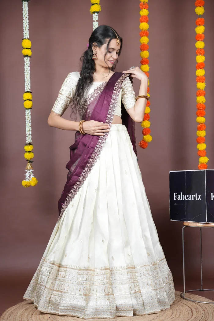 Women's Embroidered Half Saree with Blouse and Dupatta Aarohi kv - Image 38
