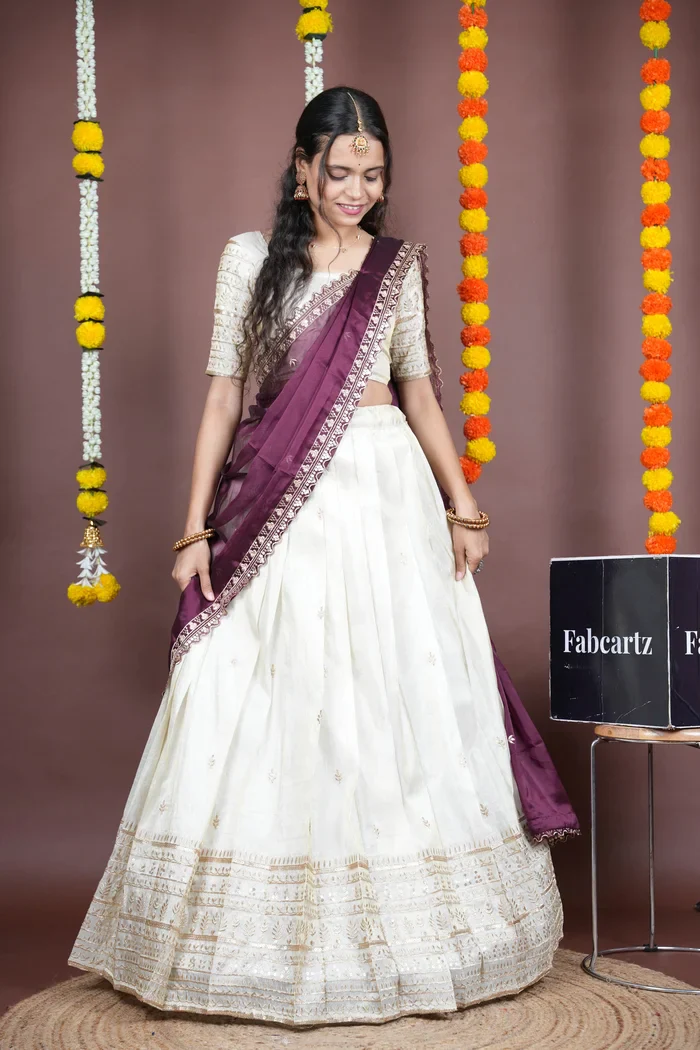 Women's Embroidered Half Saree with Blouse and Dupatta Aarohi kv - Image 41