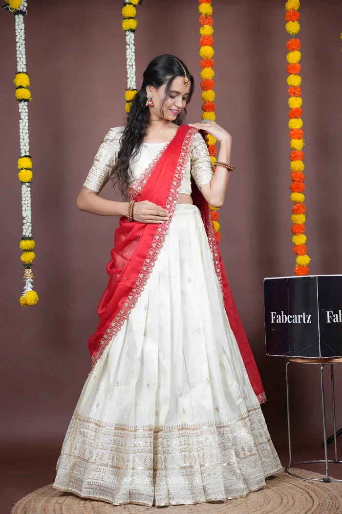Women's Embroidered Half Saree with Blouse and Dupatta Aarohi kv - Image 45