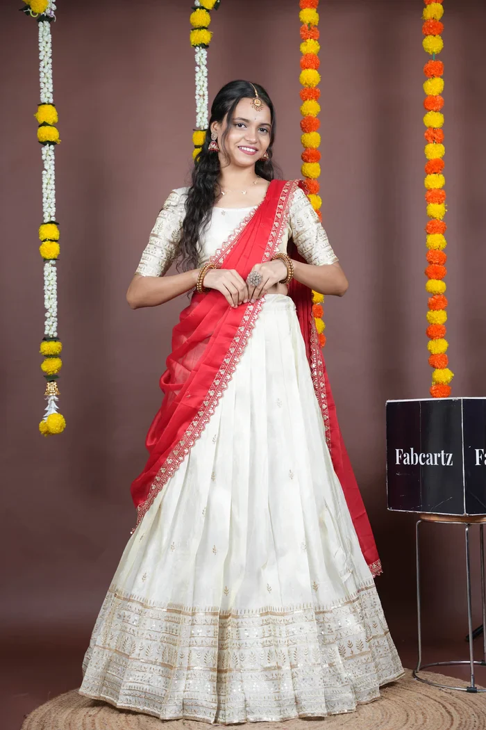 Women's Embroidered Half Saree with Blouse and Dupatta Aarohi kv - Image 90
