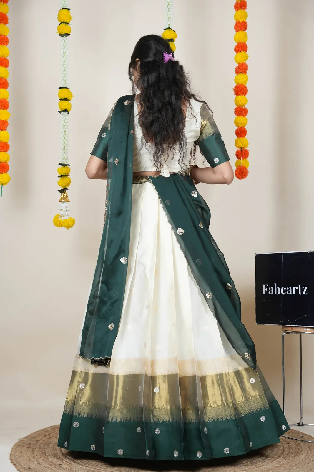 South Indian Festival Traditional Half Saree with Embroidered Blouse & Dupatta Adhira - Image 2