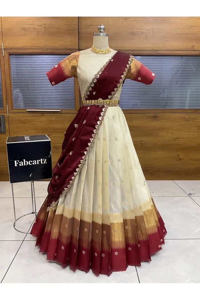South Indian Festival Traditional Half Saree with Embroidered Blouse & Dupatta Adhira - Image 10