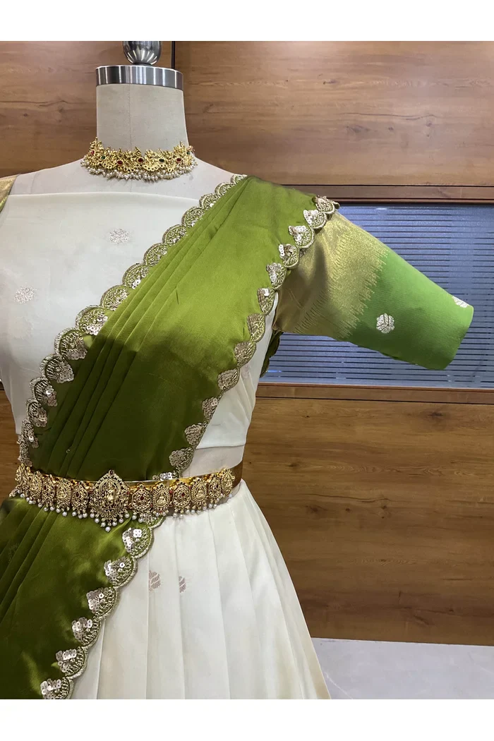 South Indian Festival Traditional Half Saree with Embroidered Blouse & Dupatta Adhira - Image 21