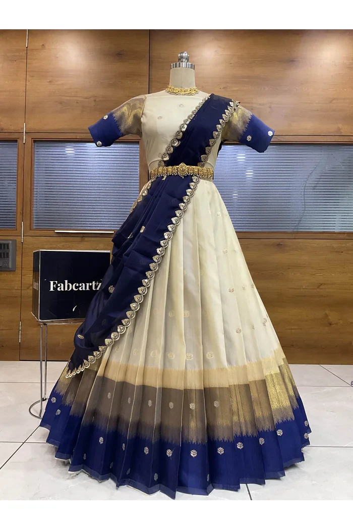 South Indian Festival Traditional Half Saree with Embroidered Blouse & Dupatta Adhira - Image 25
