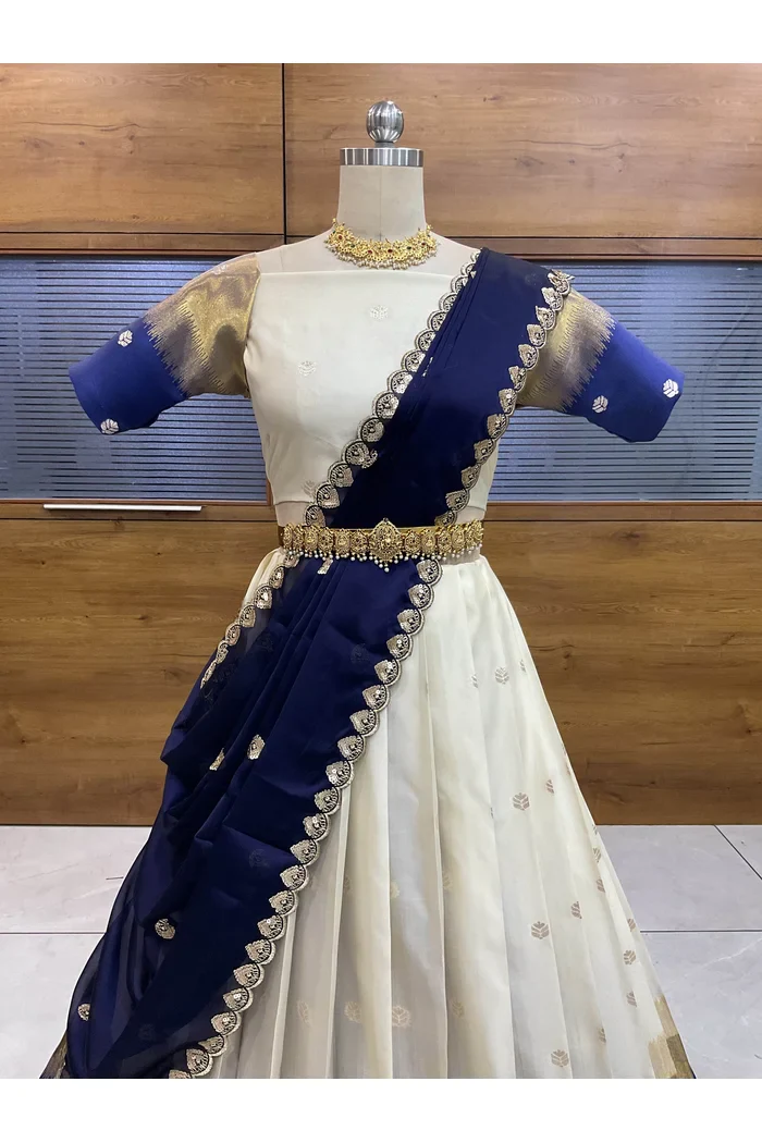South Indian Festival Traditional Half Saree with Embroidered Blouse & Dupatta Adhira - Image 26