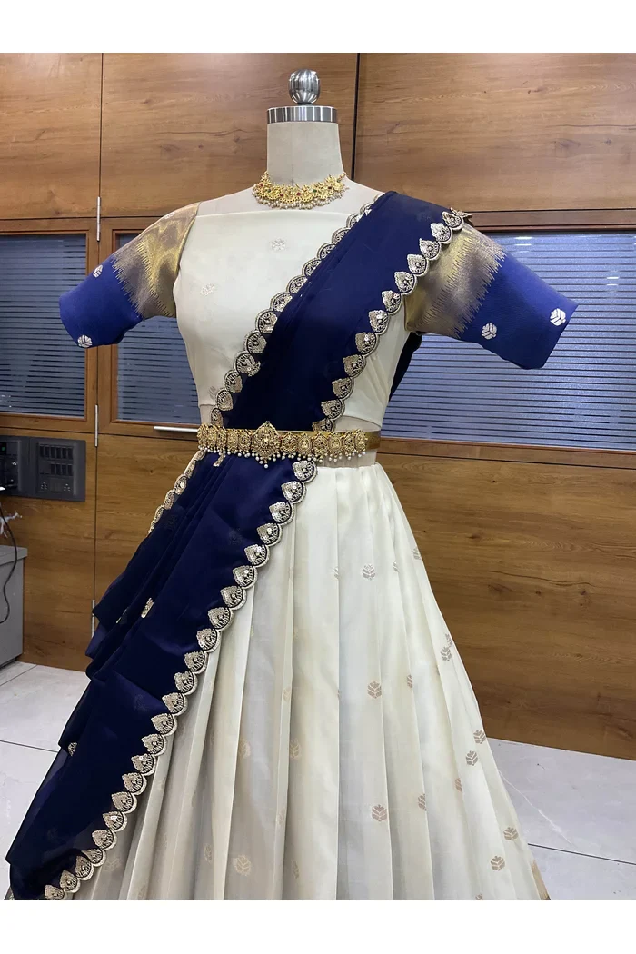 South Indian Festival Traditional Half Saree with Embroidered Blouse & Dupatta Adhira - Image 28