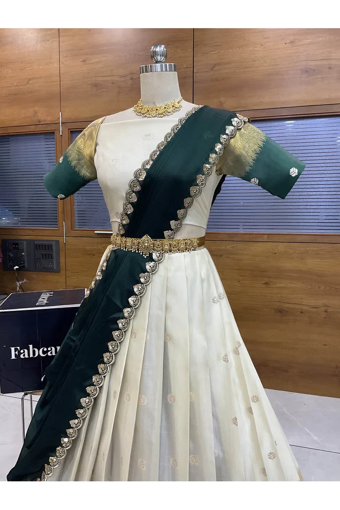 South Indian Festival Traditional Half Saree with Embroidered Blouse & Dupatta Adhira - Image 5