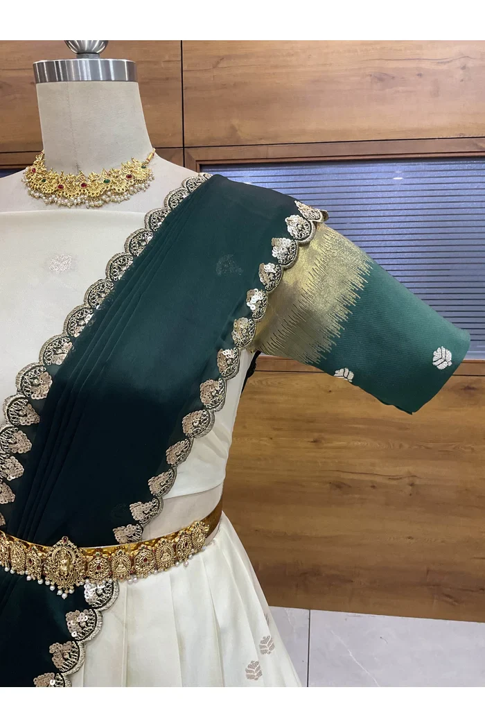 South Indian Festival Traditional Half Saree with Embroidered Blouse & Dupatta Adhira - Image 6