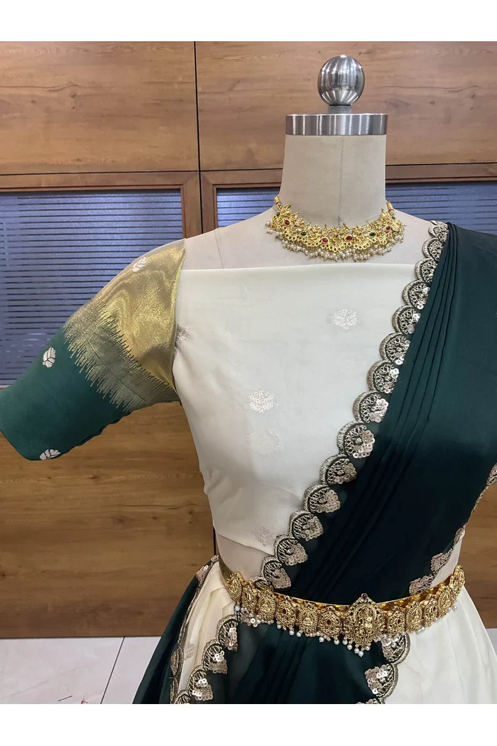 South Indian Festival Traditional Half Saree with Embroidered Blouse & Dupatta Adhira - Image 7