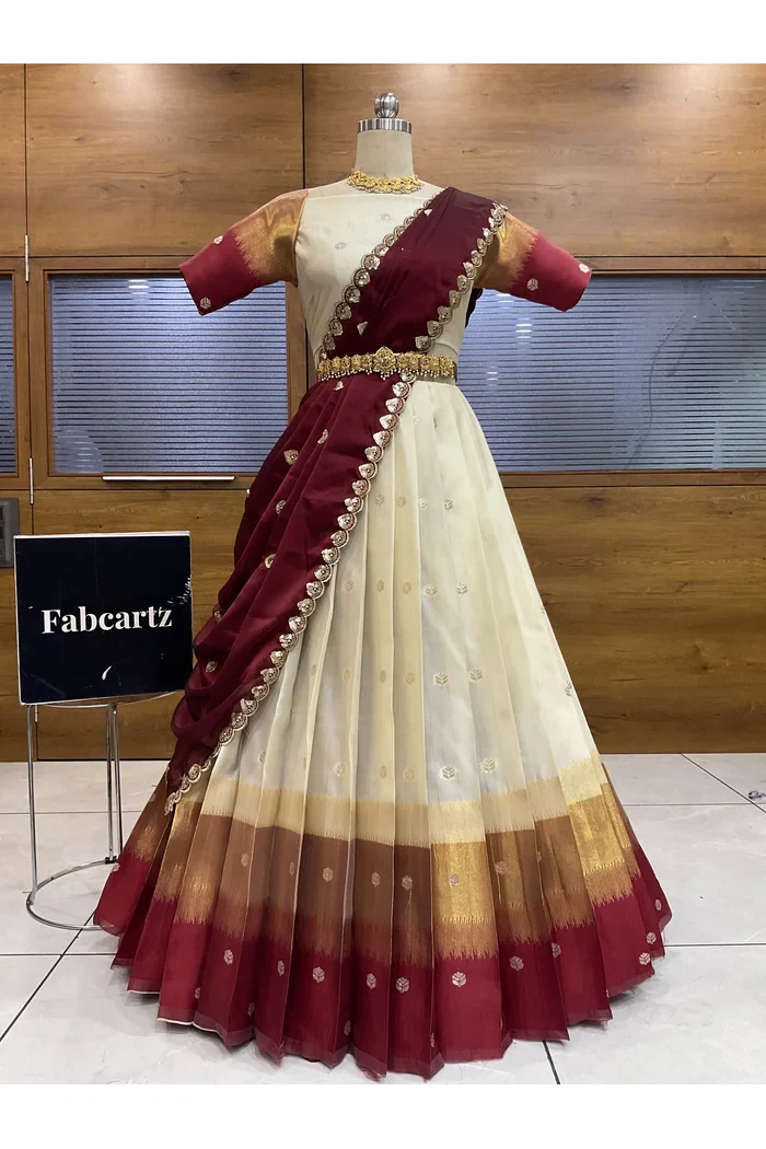 South Indian Festival Traditional Half Saree with Embroidered Blouse & Dupatta Adhira - Image 9