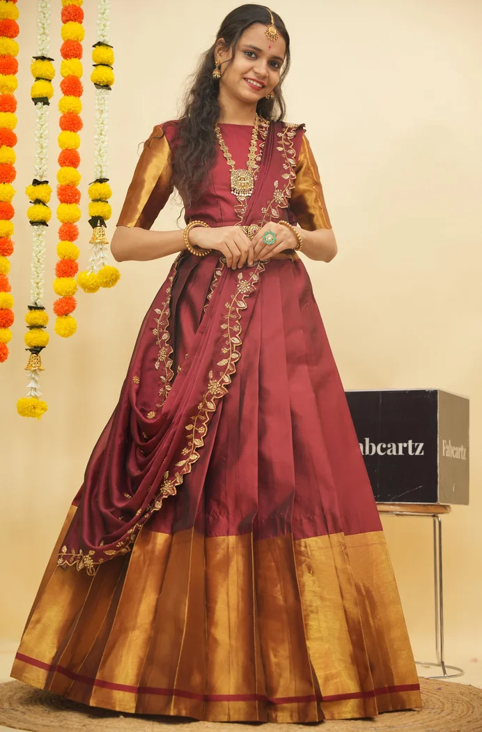 Women's Woven Design zari work Half Saree with Handwork Blouse and Dupatta Aghora - Image 18