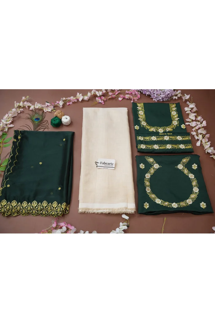 South Indian Festival Traditional Half Saree with Embroidered Blouse & Dupatta Amalkaya KV - Image 51