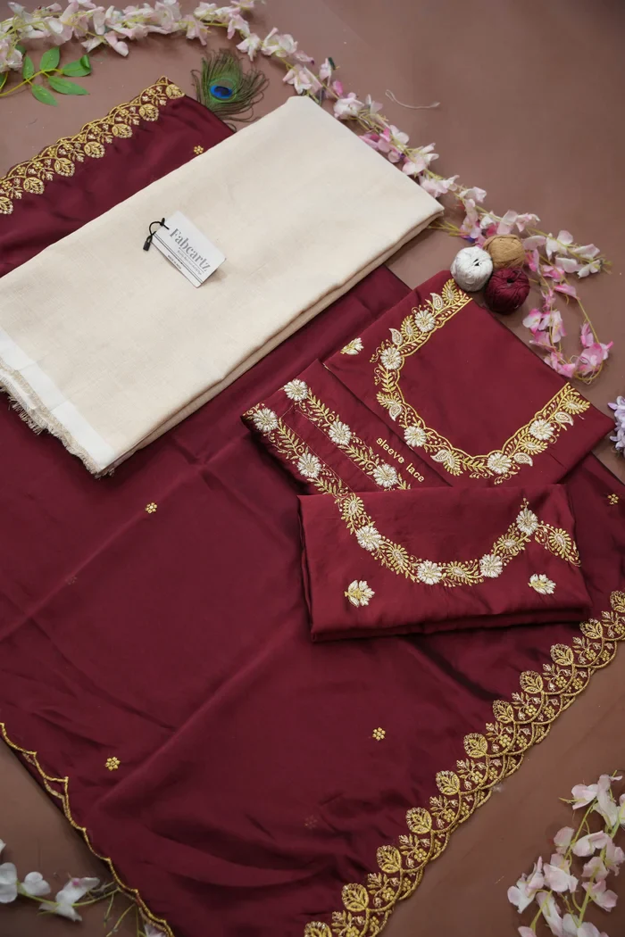 South Indian Festival Traditional Half Saree with Embroidered Blouse & Dupatta Amalkaya KV - Image 64