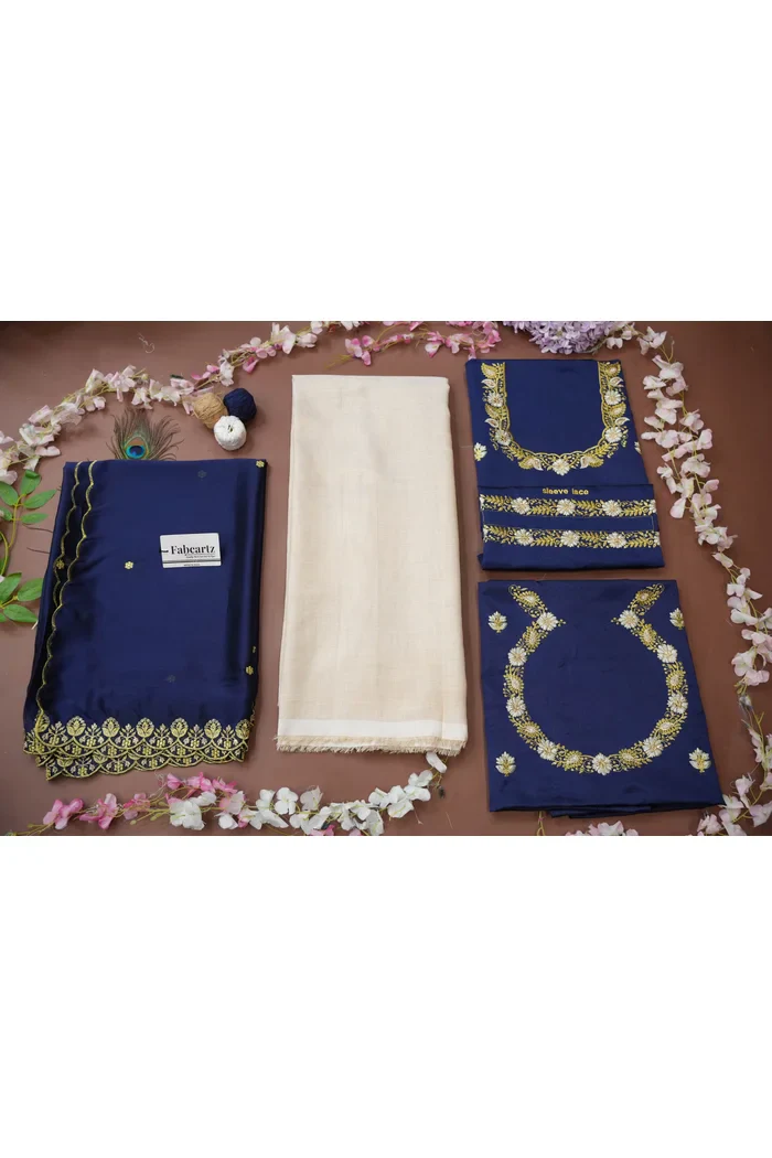 South Indian Festival Traditional Half Saree with Embroidered Blouse & Dupatta Amalkaya KV - Image 69