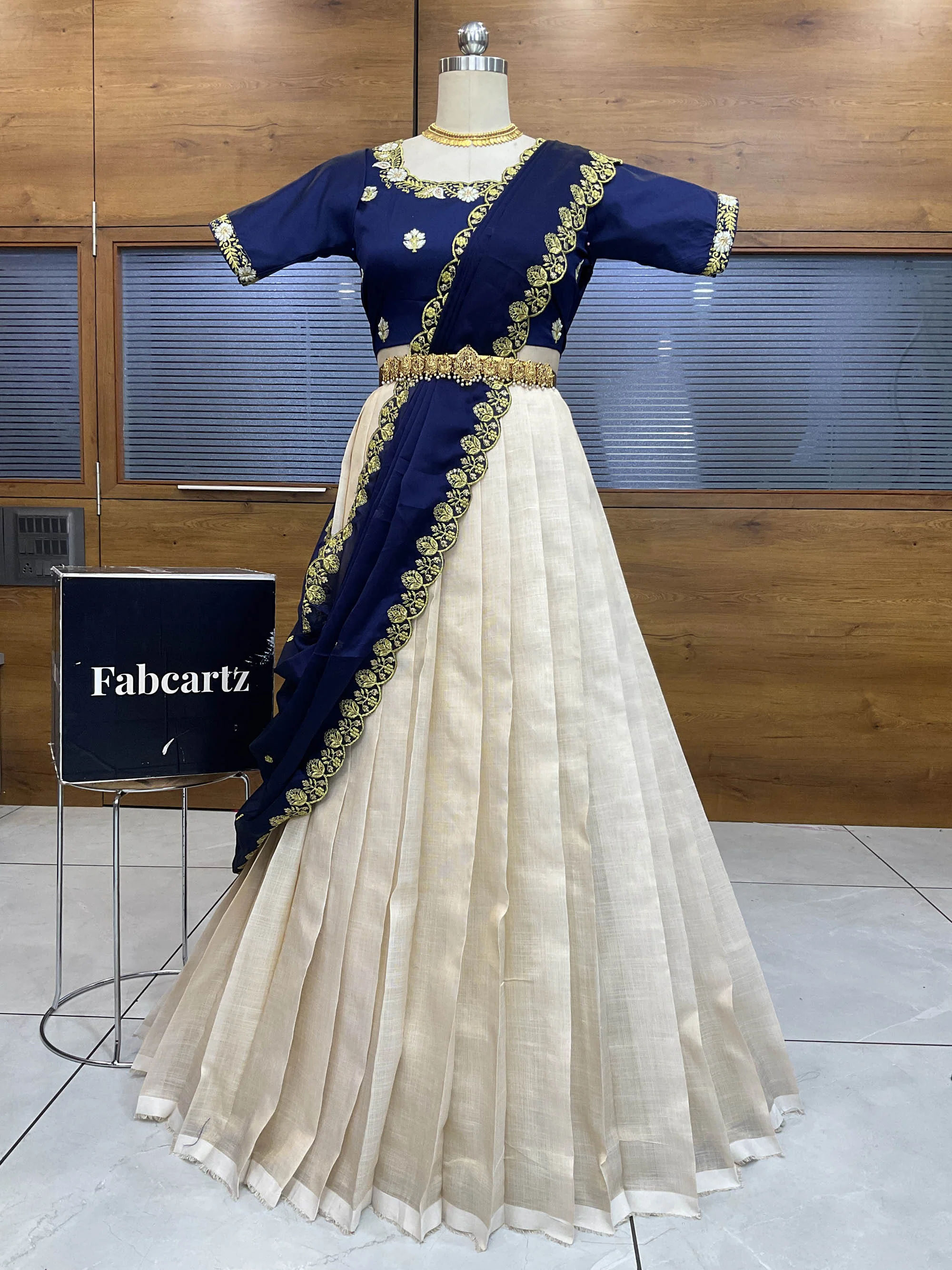 South Indian Festival Traditional Half Saree with Embroidered Blouse & Dupatta Amalkaya - Image 13