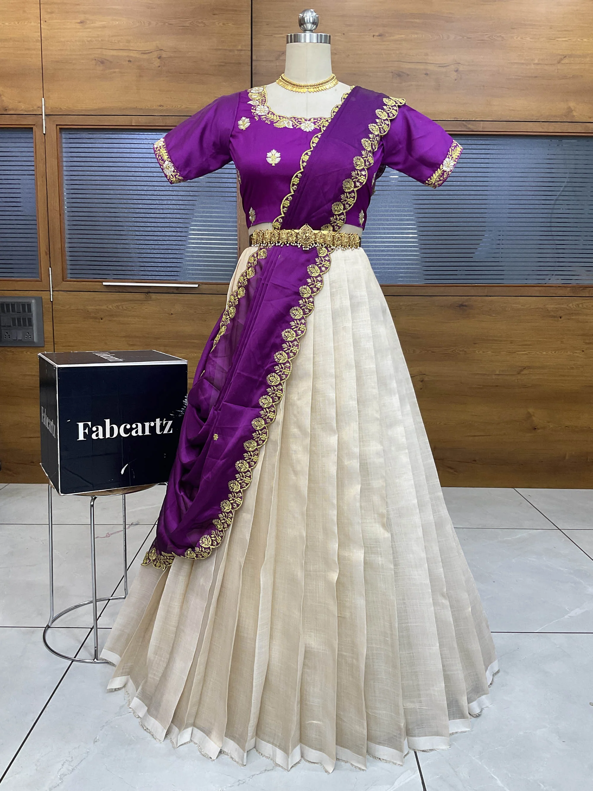 South Indian Festival Traditional Half Saree with Embroidered Blouse & Dupatta Amalkaya - Image 17