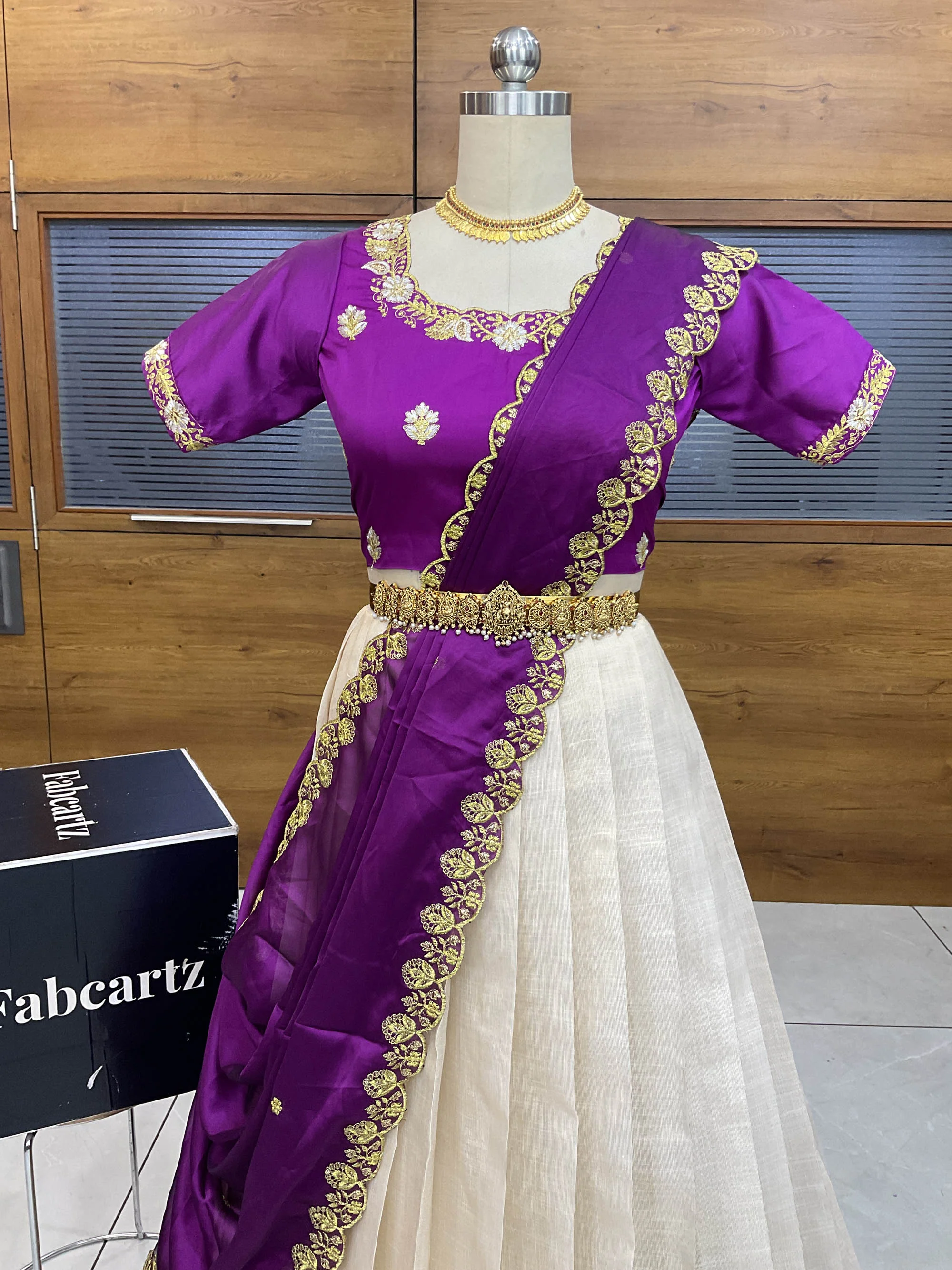 South Indian Festival Traditional Half Saree with Embroidered Blouse & Dupatta Amalkaya - Image 18