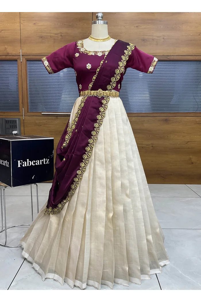 South Indian Festival Traditional Half Saree with Embroidered Blouse & Dupatta Amalkaya - Image 21