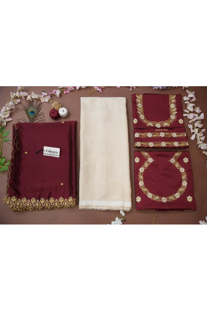 South Indian Festival Traditional Half Saree with Embroidered Blouse & Dupatta Amalkaya - Image 40