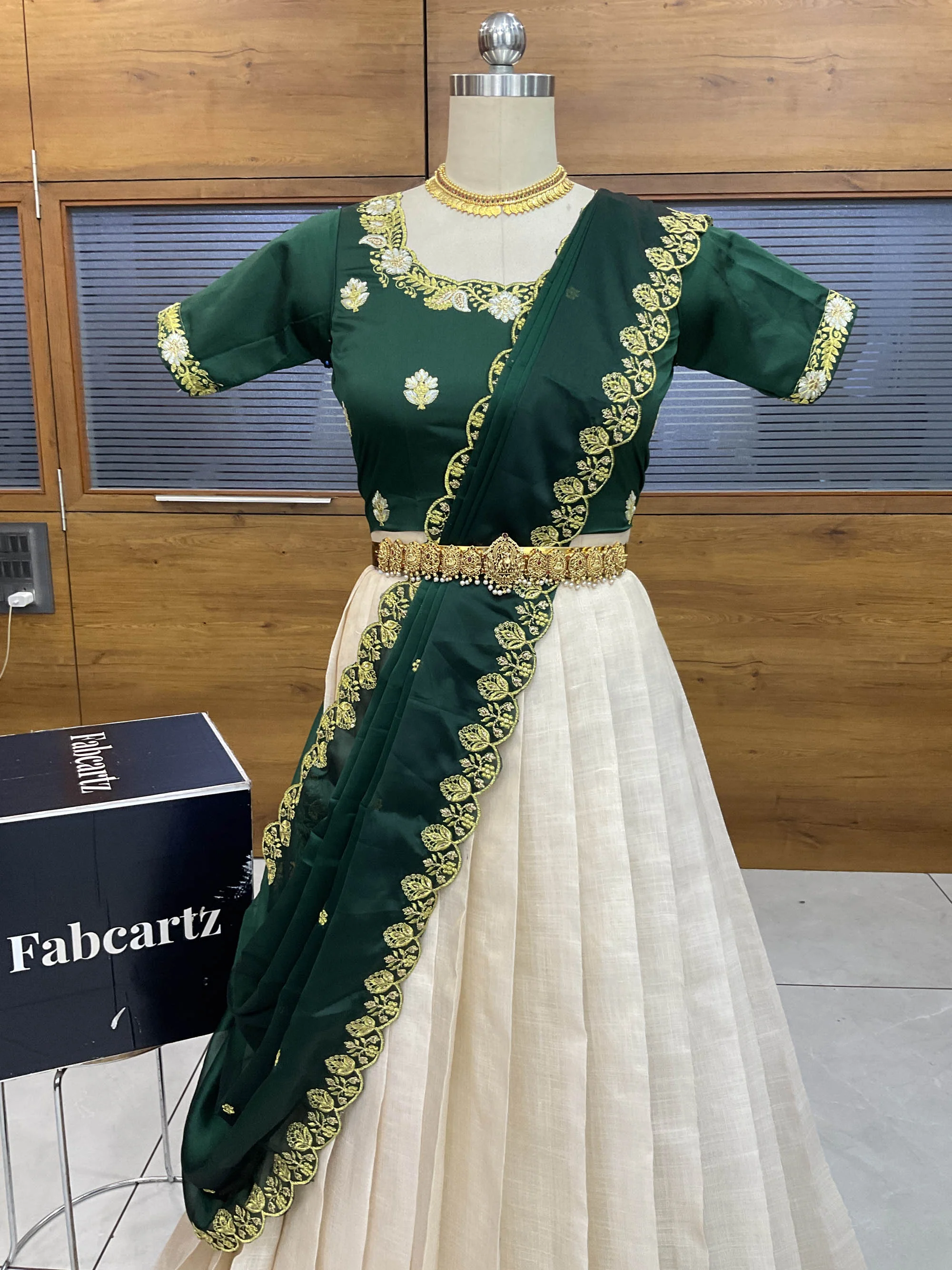 South Indian Festival Traditional Half Saree with Embroidered Blouse & Dupatta Amalkaya - Image 6