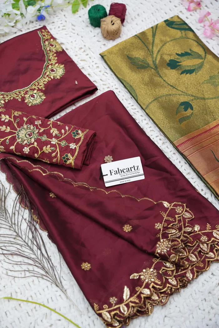 Women's Woven Design zari work Half Saree with Handwork Blouse and Dupatta Aparna - Image 43