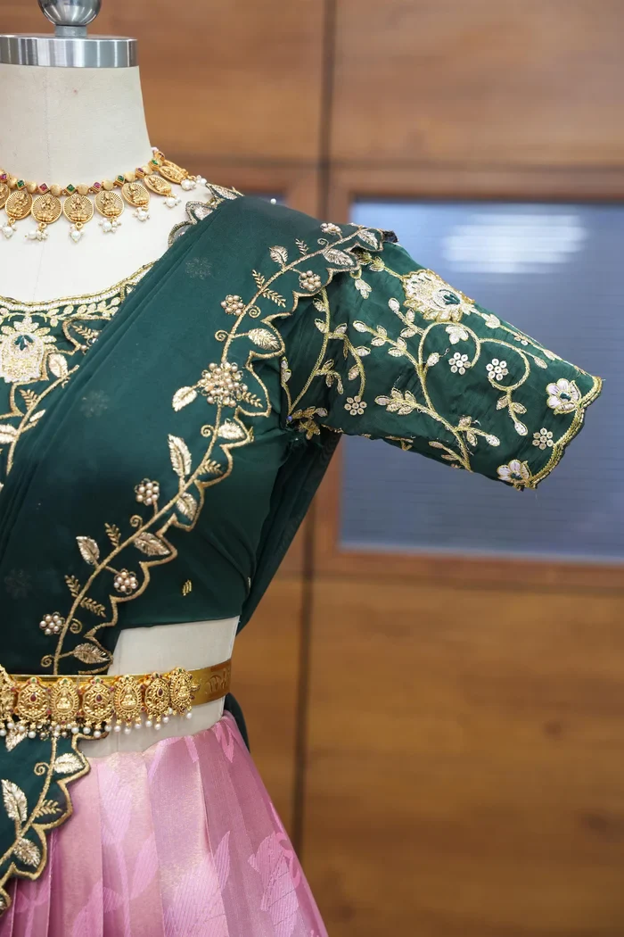Women's Woven Design zari work Half Saree with Handwork Blouse and Dupatta Aparna - Image 5