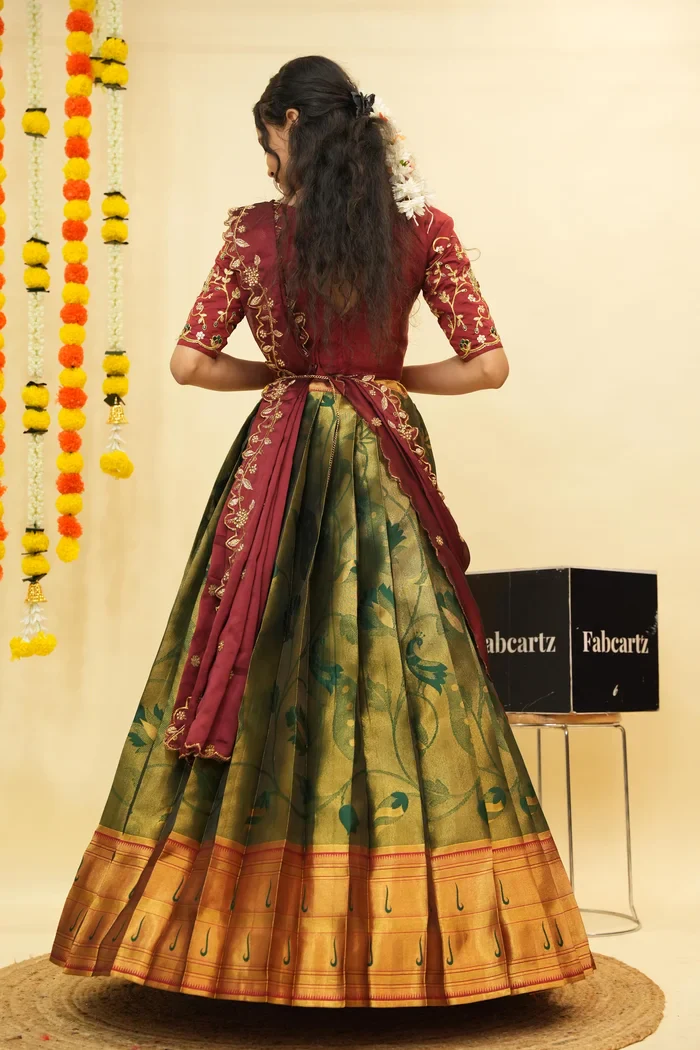 Women's Woven Design zari work Half Saree with Handwork Blouse and Dupatta Aparna - Image 16