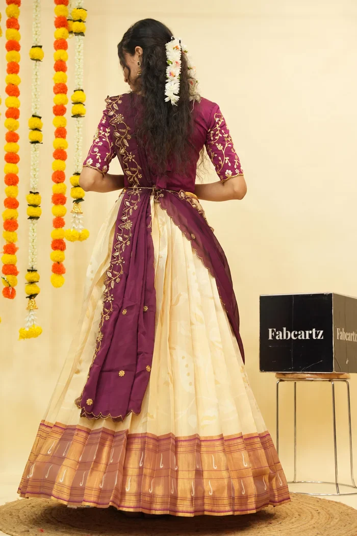 Women's Woven Design zari work Half Saree with Handwork Blouse and Dupatta Aparna - Image 18