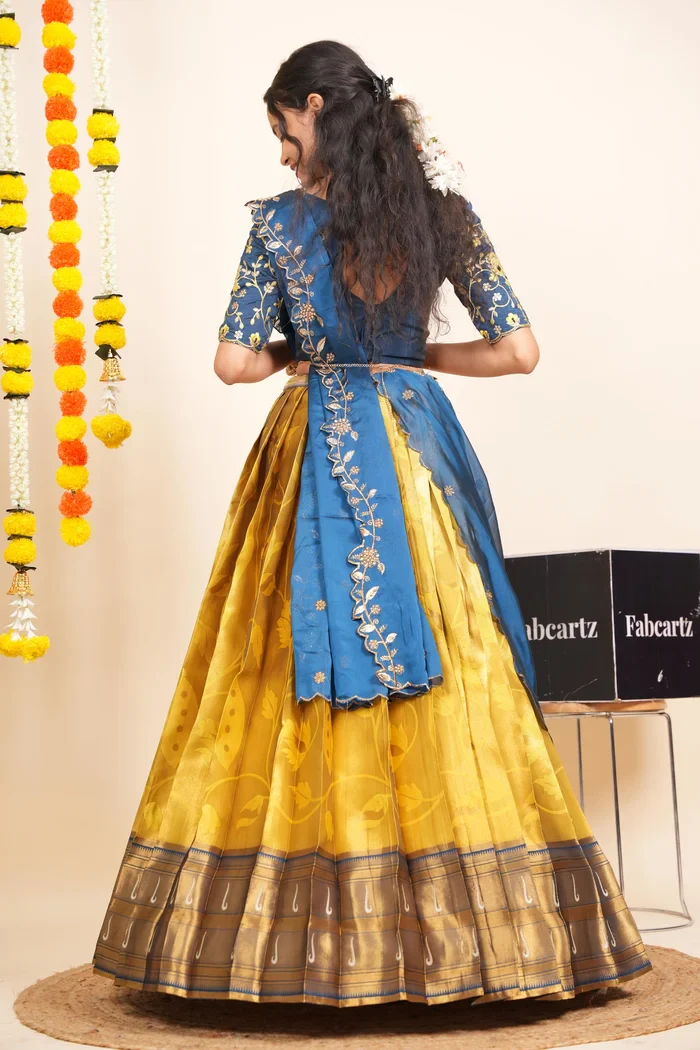 Women's Woven Design zari work Half Saree with Handwork Blouse and Dupatta Aparna - Image 26