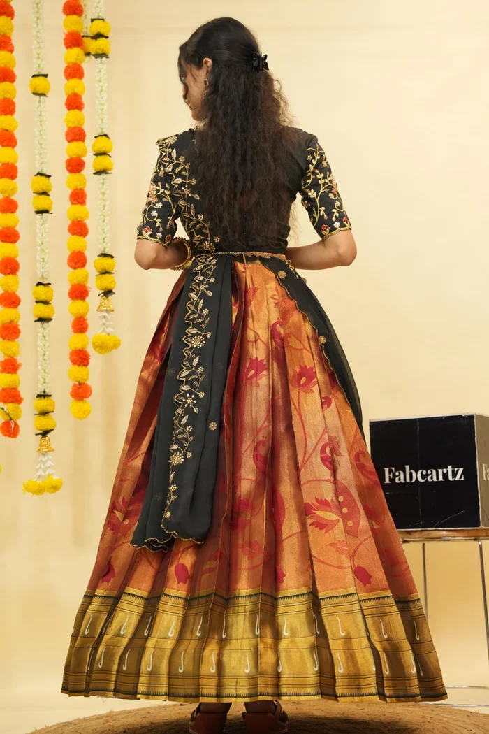 Women's Woven Design zari work Half Saree with Handwork Blouse and Dupatta Aparna - Image 34