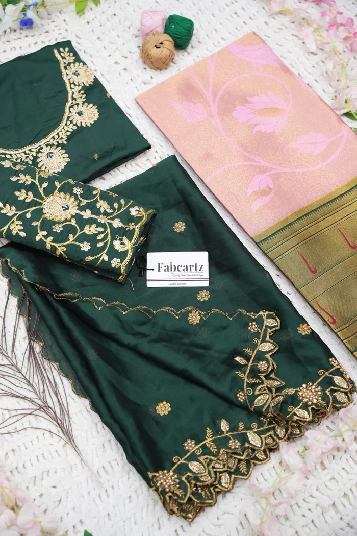 Women's Woven Design zari work Half Saree with Handwork Blouse and Dupatta Aparna - Image 43