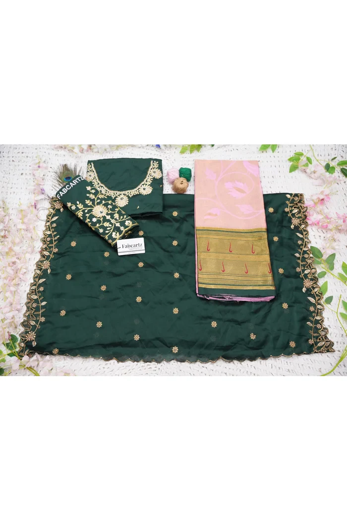 Women's Woven Design zari work Half Saree with Handwork Blouse and Dupatta Aparna - Image 47