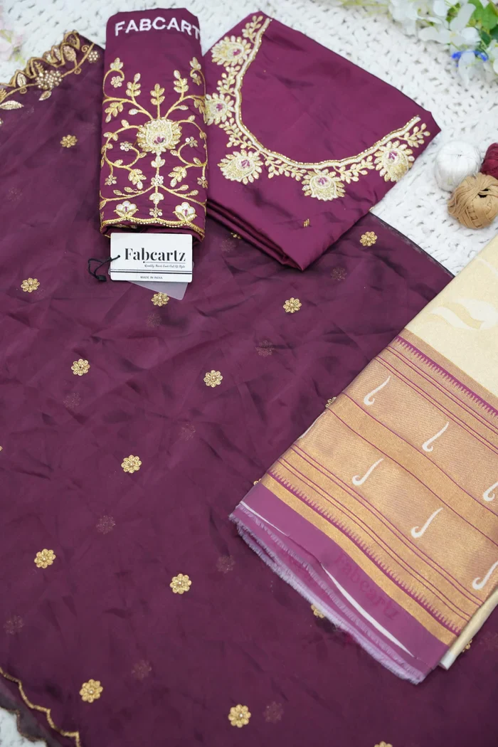 Women's Woven Design zari work Half Saree with Handwork Blouse and Dupatta Aparna - Image 57
