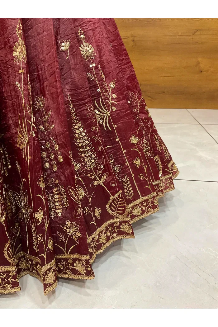 Beautiful South Indian Style Gold Crush Half Saree with Embroidery Blouse and Dupatta for Women | Chahana - Image 22