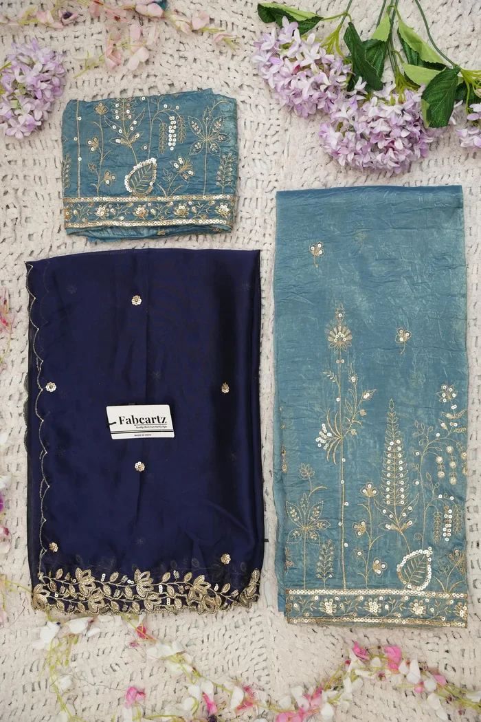 Beautiful South Indian Style Gold Crush Half Saree with Embroidery Blouse and Dupatta for Women | Chahana - Image 46