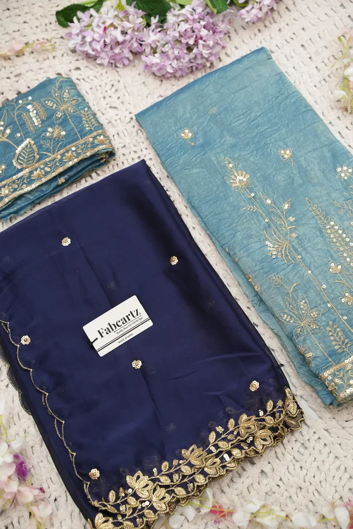 Beautiful South Indian Style Gold Crush Half Saree with Embroidery Blouse and Dupatta for Women | Chahana - Image 47