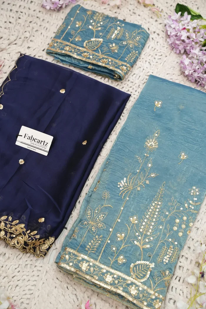 Beautiful South Indian Style Gold Crush Half Saree with Embroidery Blouse and Dupatta for Women | Chahana - Image 48