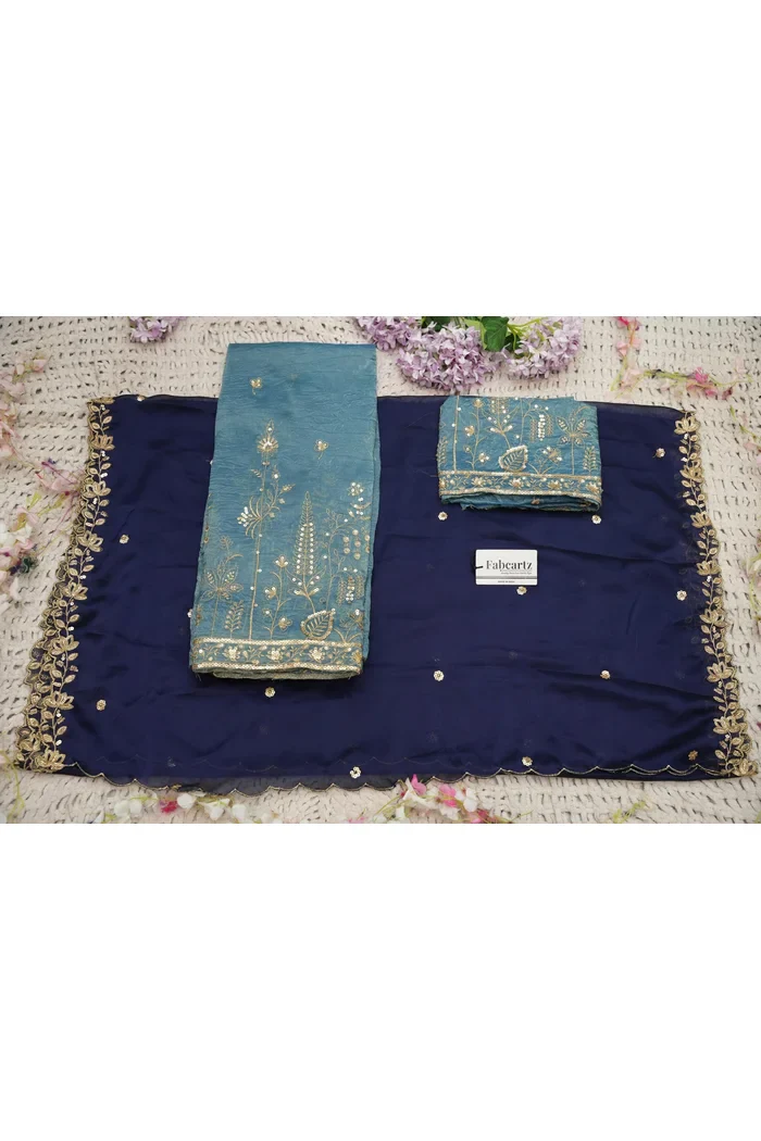 Beautiful South Indian Style Gold Crush Half Saree with Embroidery Blouse and Dupatta for Women | Chahana - Image 52
