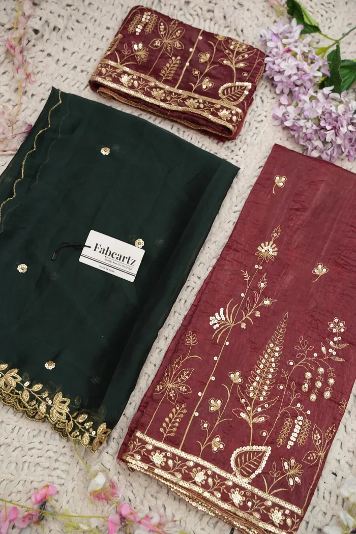 Beautiful South Indian Style Gold Crush Half Saree with Embroidery Blouse and Dupatta for Women | Chahana - Image 57