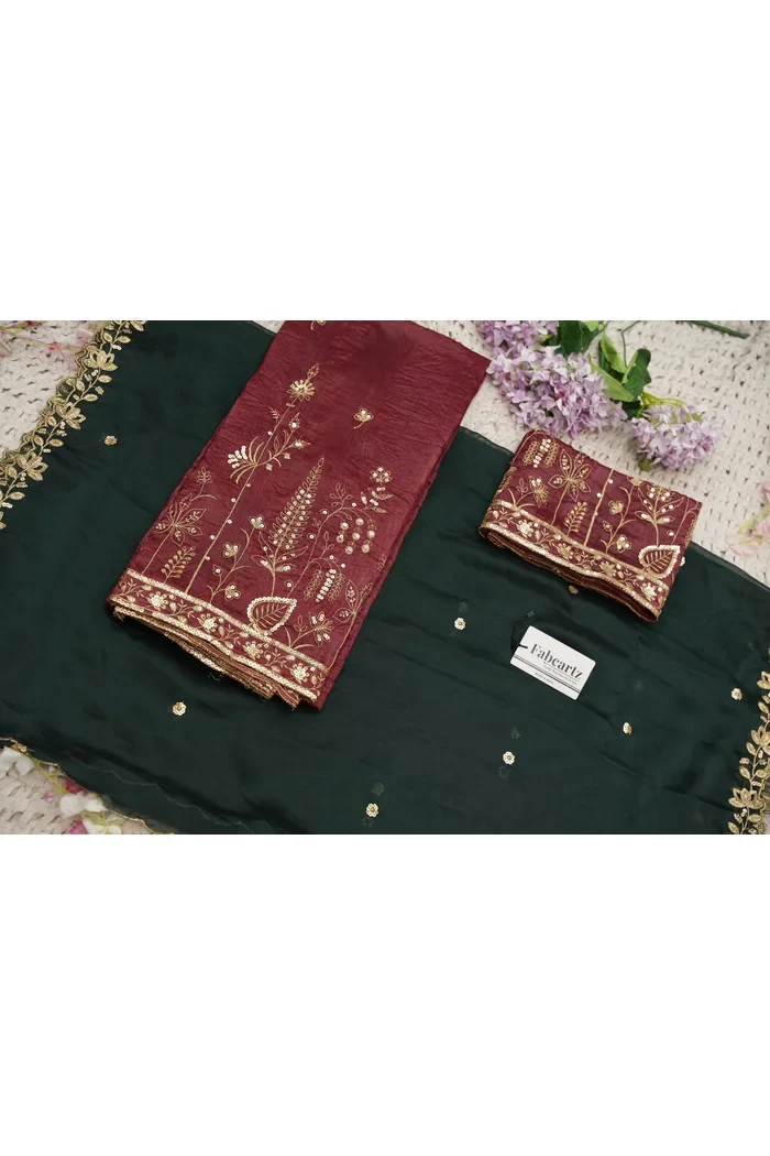Beautiful South Indian Style Gold Crush Half Saree with Embroidery Blouse and Dupatta for Women | Chahana - Image 59