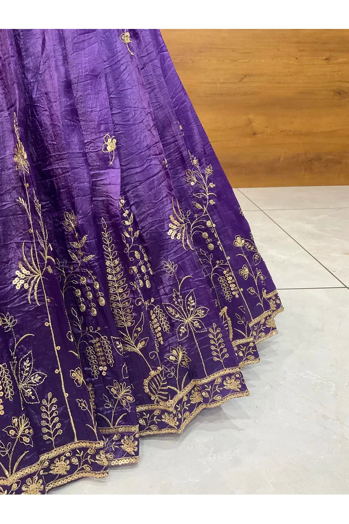 Beautiful South Indian Style Gold Crush Half Saree with Embroidery Blouse and Dupatta for Women | Chahana - Image 6