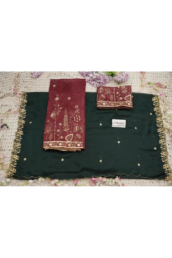 Beautiful South Indian Style Gold Crush Half Saree with Embroidery Blouse and Dupatta for Women | Chahana - Image 61