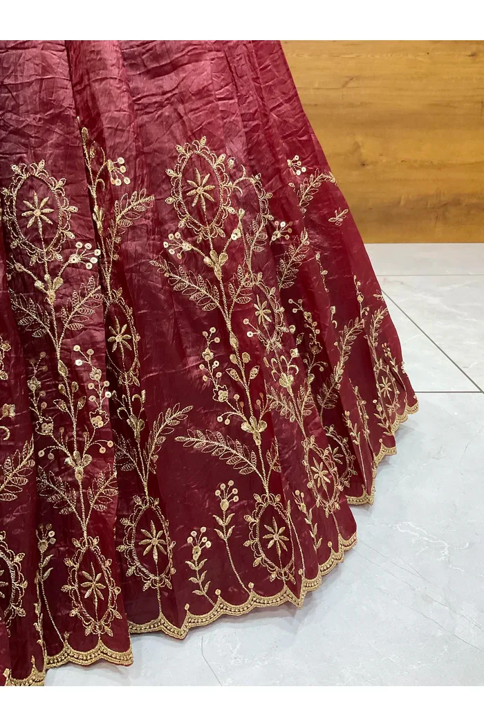 Beautiful South Indian Style Gold Crush Half Saree with Embroidery Blouse and Dupatta for Women | Krisa - Image 20