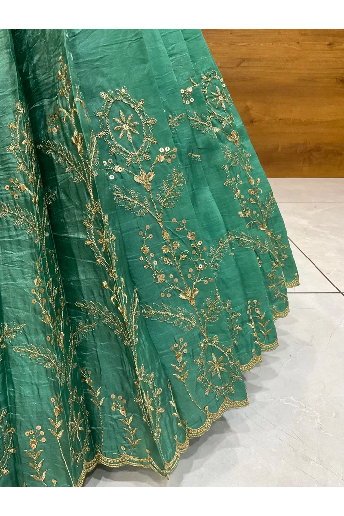 Beautiful South Indian Style Gold Crush Half Saree with Embroidery Blouse and Dupatta for Women | Krisa - Image 32