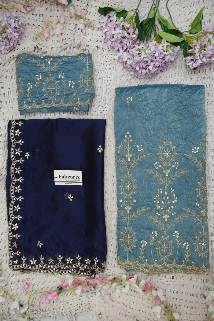 Beautiful South Indian Style Gold Crush Half Saree with Embroidery Blouse and Dupatta for Women | Krisa - Image 43